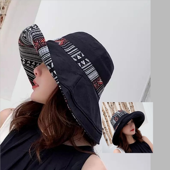 Accessories - 💗IN STOCK💗Black/Patterned Reversible Sun HAT.